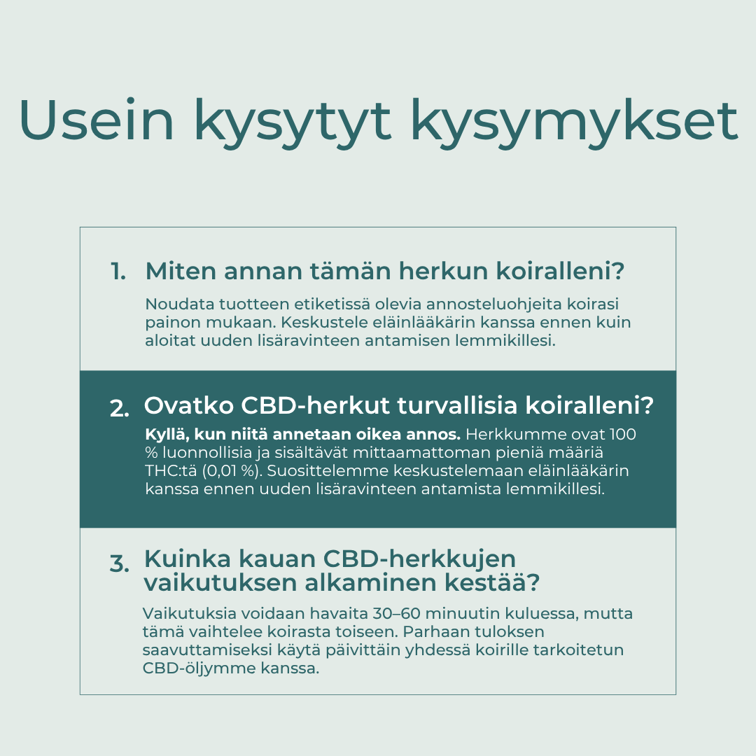 ovatko CBD-herkut turvallisia koiralle?