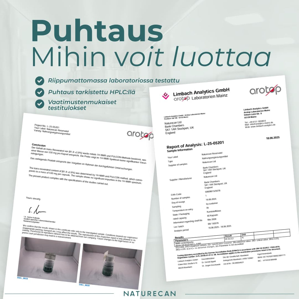 Resveratroli puhtaus ja laatu