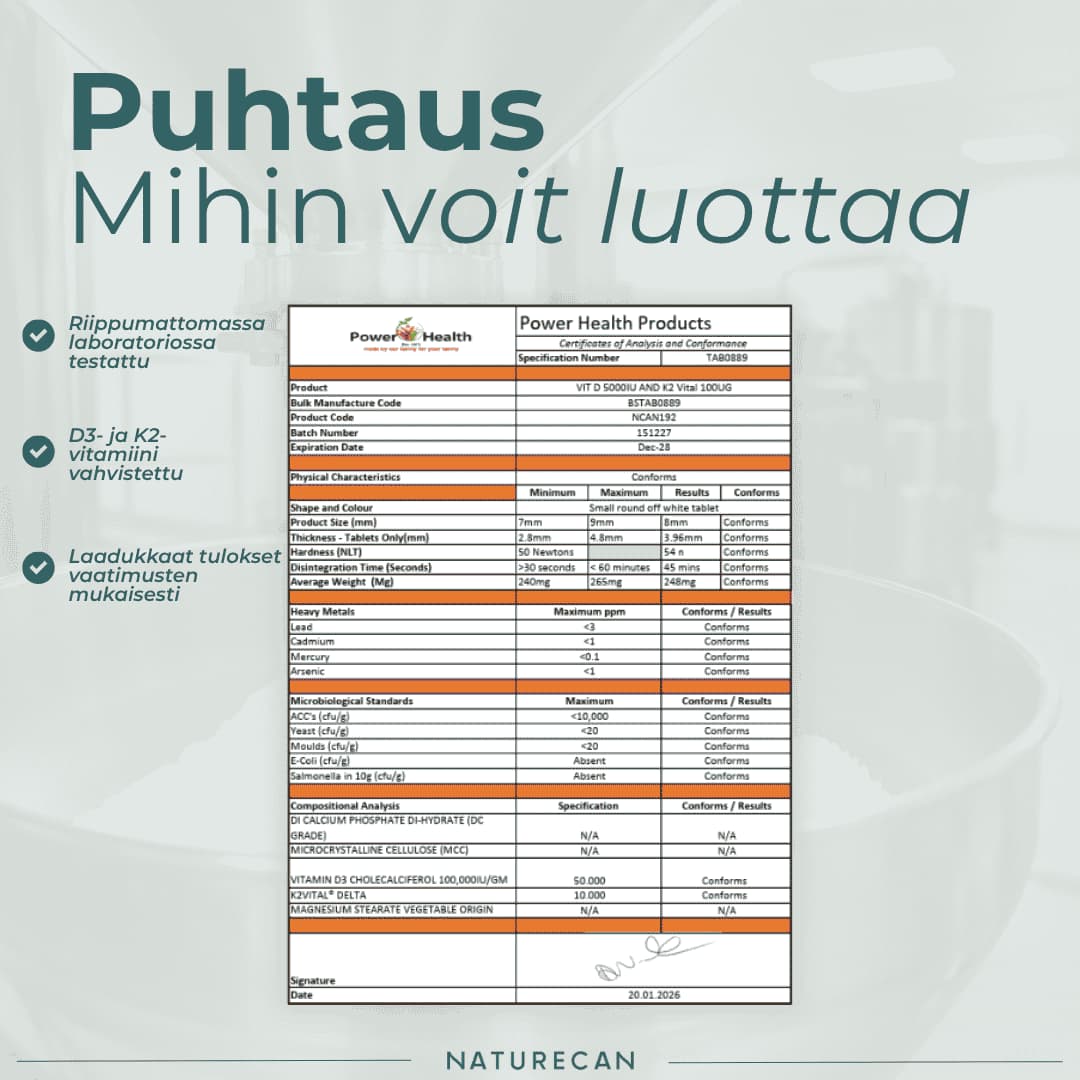 D3 & K2-vitamiinin puhtaus