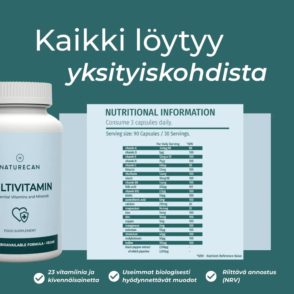 Multivitamiini Ravintoarvot